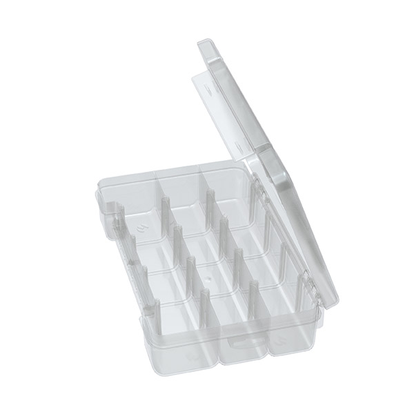 Akro-Mils 3 to 18 Compartment Clear Small Parts Storage Case 9-1/2 Wide x  14-3/8 High x 2-1/2 Deep, Clarified Polypropylene Frame, 2-7/8 Bin Width  x 2-3/8 to 14 Bin Height x 2