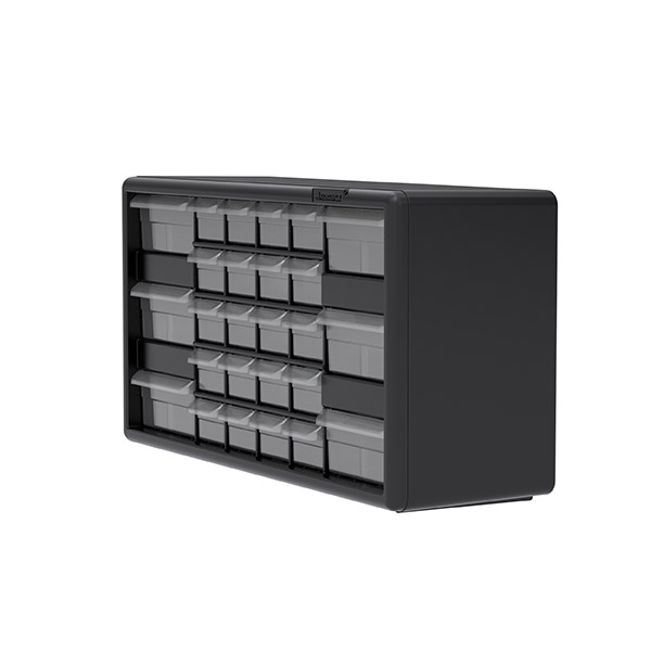 Akro-Mils Plastic 26-Drawer Stackable Cabinet, 20 x 6 3/8 x 10 11/32,  Black/Gray