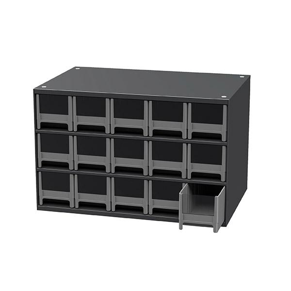 Akro-Mils Steel Drawer Bin Cabinet 17 inW x 11 Ind x 11 inH 15 Drawers Gray 19715