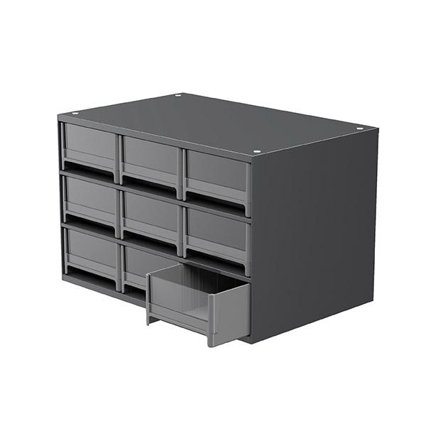 Akro-Mils Steel Small Parts Storage Cabinet 19909 - 17W x 11D x 11H w/ 9  Gray Drawers