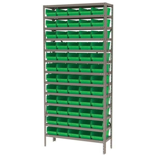 Steel Shelving 13 shelves w 60 Shelf Bins - AS1279130