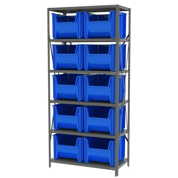 Steel Shelving 6 shelves w 10 Stak-N-Store Bins - AS187913018