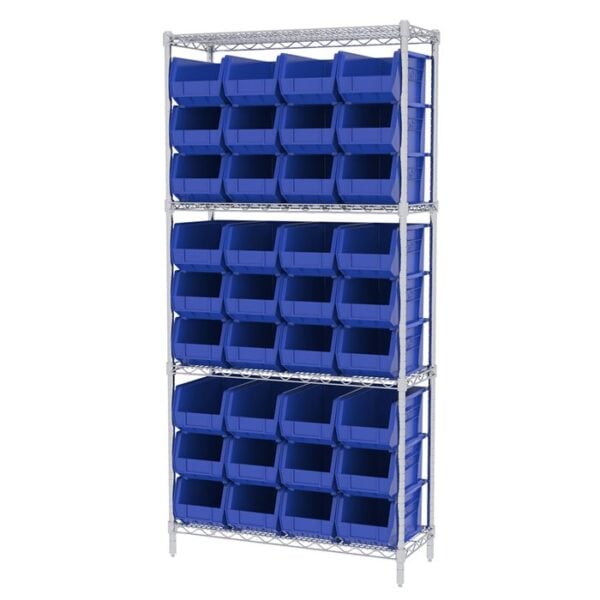 Wire Shelving, 4 Shelves w/ 36 AkroBins - AWS143630240