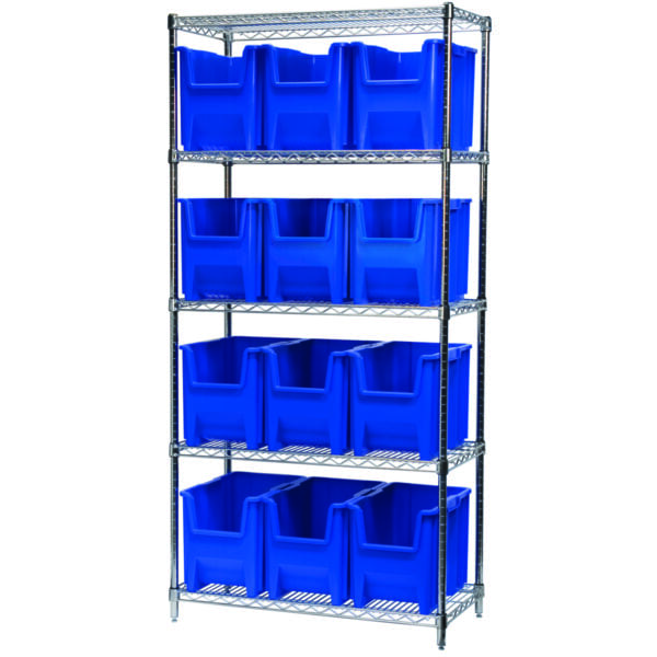 Wire Shelving, 5 Shelves w/ 12 Stak-N-Store Bins - AWS183613014 - Image 2