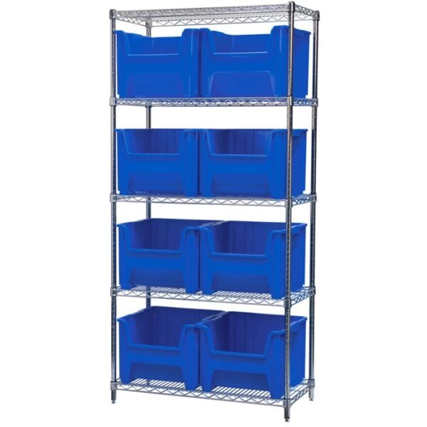 Wire Shelving, 5 Shelves w/ 8 Stak-N-Store Bins - AWS183613018