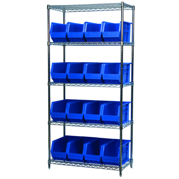 Wire Shelving, 5 Shelves w/ 18 AkroBins - AWS183630265 - Image 2