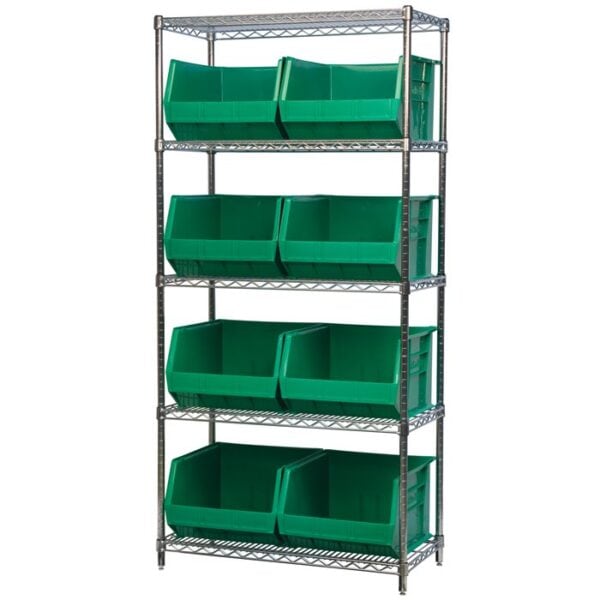 Wire Shelving, 5 Shelves w/ 9 AkroBins - AWS183630270