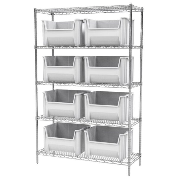 Wire Shelving, 5 Shelves w/ 9 Stak-N-Store Bins - AWS184813017