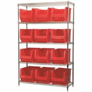 Wire Shelving, 5 Shelves w/ 12 Super-Size AkroBins – AWS184830282