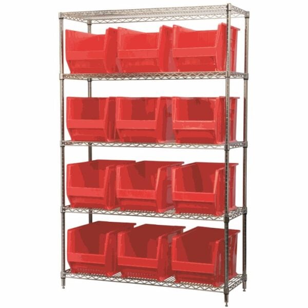 Wire Shelving, 5 Shelves w/ 12 Super-Size AkroBins - AWS184830282