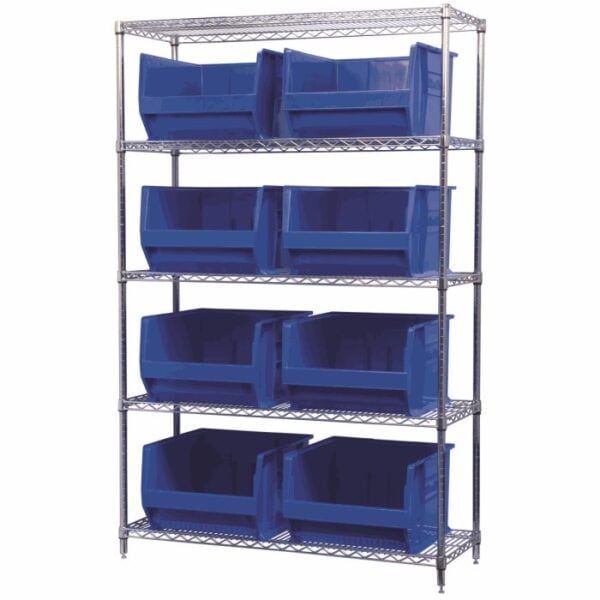 Wire Shelving, 5 Shelves w/ 8 Super-Size AkroBins - AWS184830283