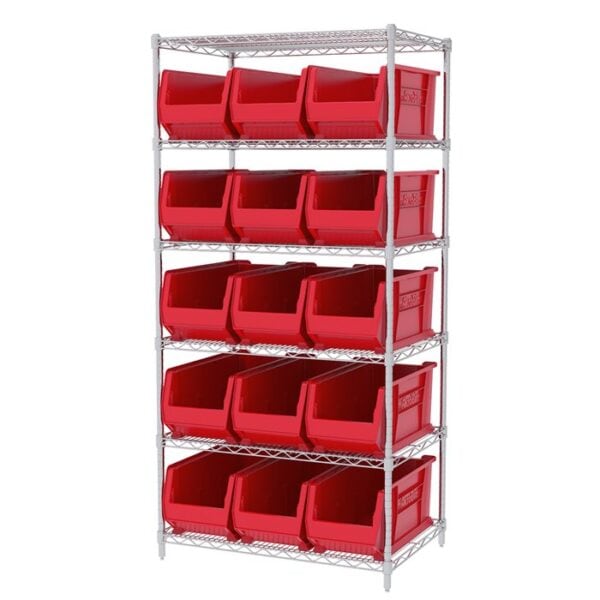 Wire Shelving, 6 Shelves w/ 16 Super-Size AkroBins - AWS24360287