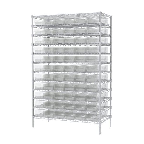 Wire Shelving, 12 Shelves w/ 66 Shelf Bins - AWS244830164SC