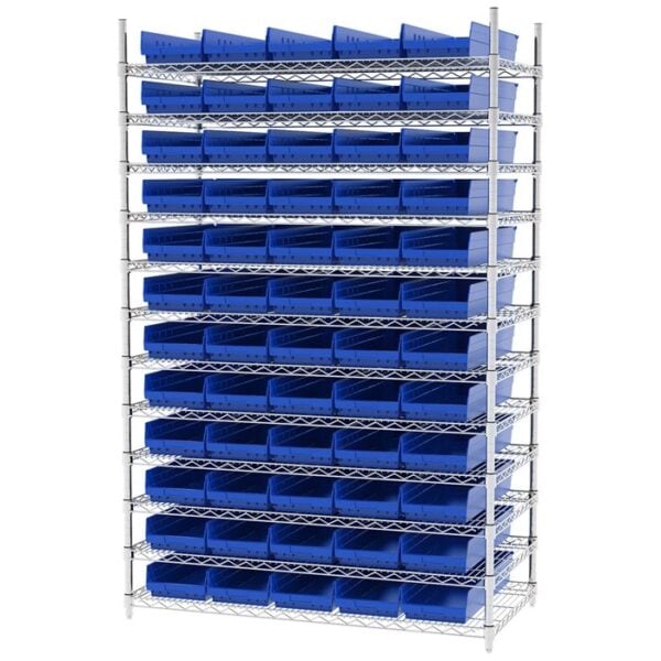 Wire Shelving, 12 Shelves w/ 60 Shelf Bins - AWS244830184