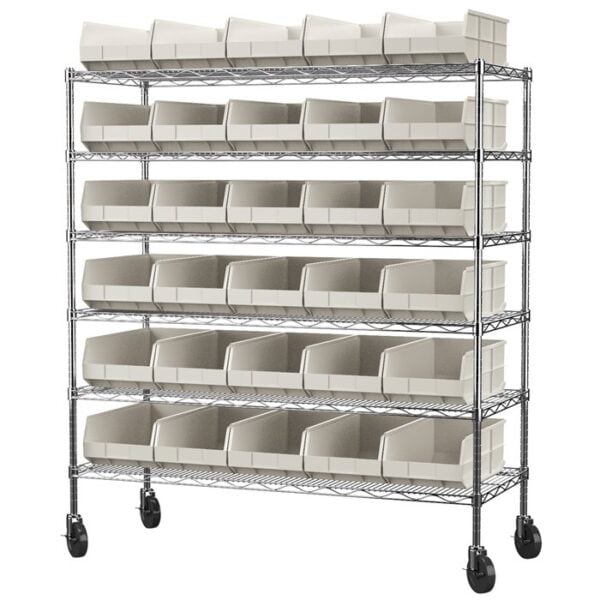 Mobile Wire Shelving, 6 Shelves w/ 30 AkroBins - AWS2460M30358